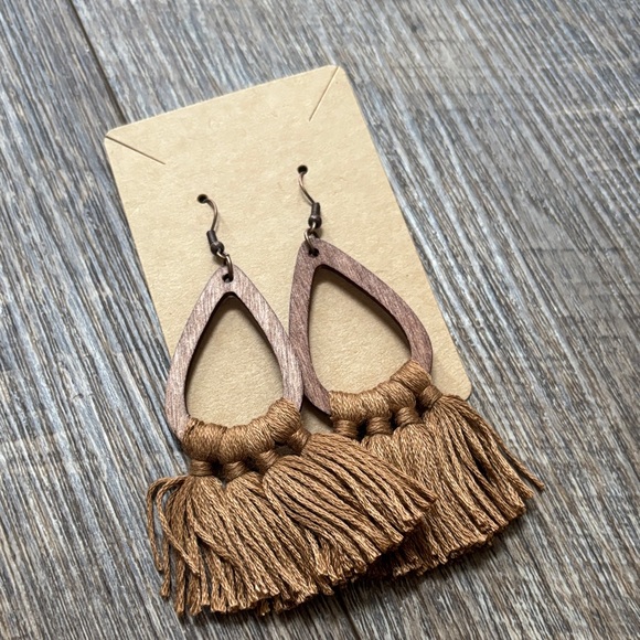purchased from boutique Jewelry - Boho Brown Tassel Wooden Earrings